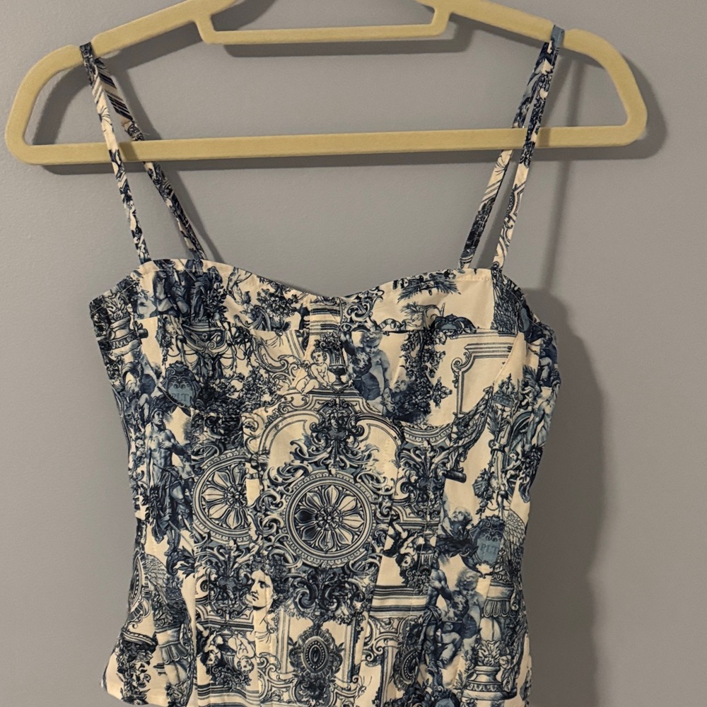 PrettyLittleThing Blue and White Women's Corset Camisole